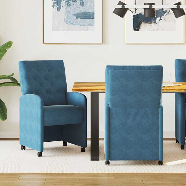 vidaXL Dining Stoelen met Wielen 2 pcs Blauw 58 x 67 x 97 cm Fluweel