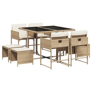 vidaXL 9-delige Tuinset met kussens poly rattan beige