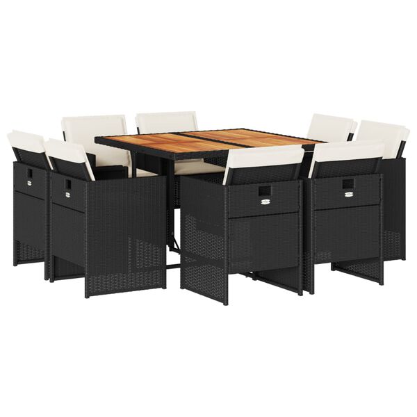 vidaXL 9-delige Tuinset poly rattan zwart