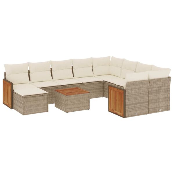 vidaXL 11-delige Tuinset met kussens poly rattan beige