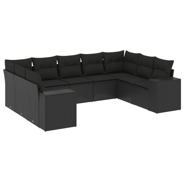 vidaXL 9-delige Loungeset met kussens poly rattan zwart