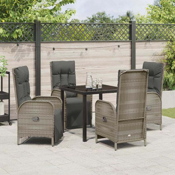 vidaXL Tuin eettafelset met kussen 5 pcs Grijs poly rattan