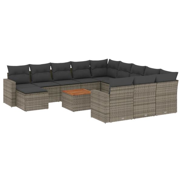 vidaXL 13-delige Loungeset met kussens poly rattan grijs