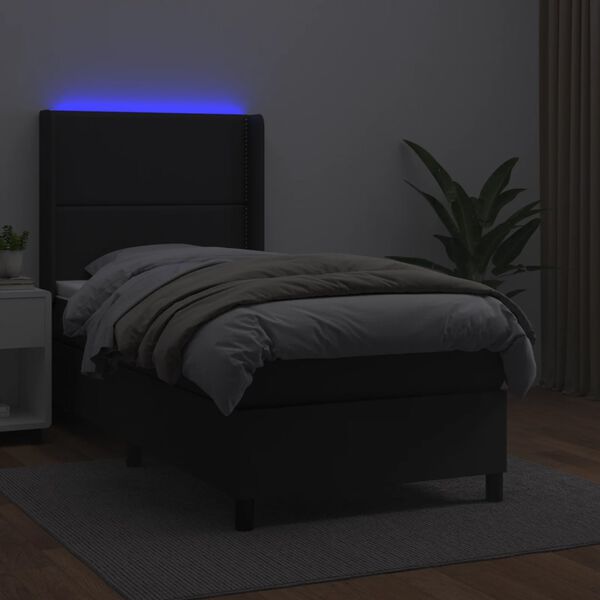 vidaXL Boxspring met matras en LED kunstleer zwart 90x200 cm