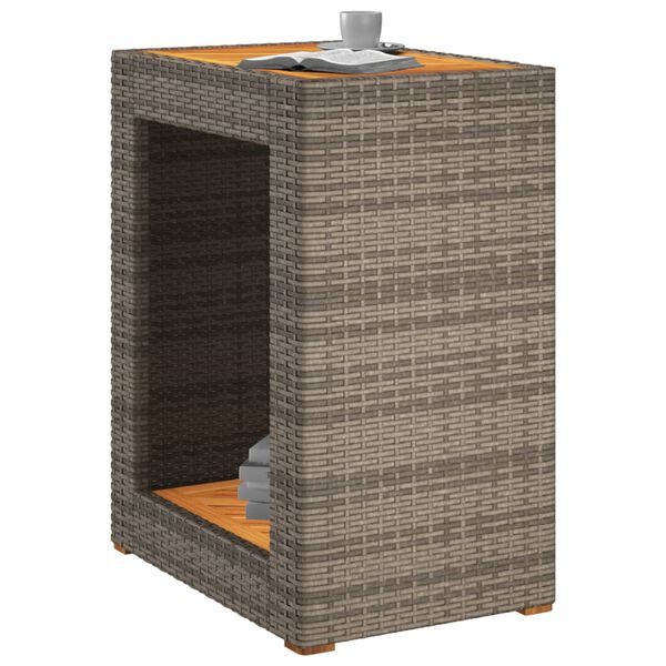 vidaXL Tuinbijzettafel met houten blad 60x40x75 cm poly rattan grijs