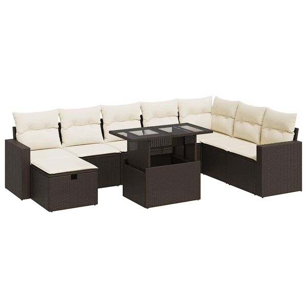 vidaXL 9-delige Loungeset met kussens poly rattan bruin