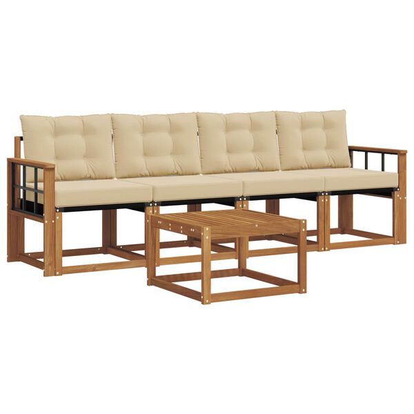 vidaXL Buiten bankenset met kussen 5 pcs Natuurlijk en Beige