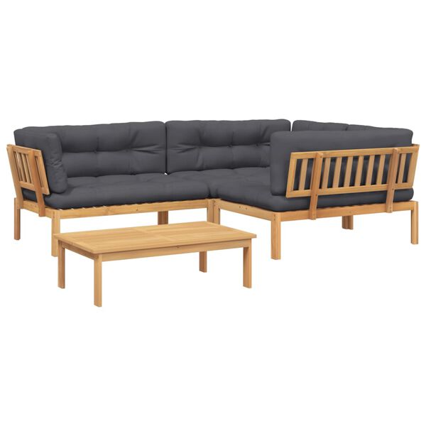 vidaXL 4-delige Loungeset pallet met kussens massief acaciahout