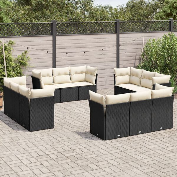 vidaXL 12-delige Loungeset met kussens poly rattan zwart