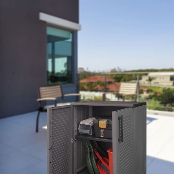 vidaXL Tuinkast 68x37x84 cm polypropeen grijs en zwart