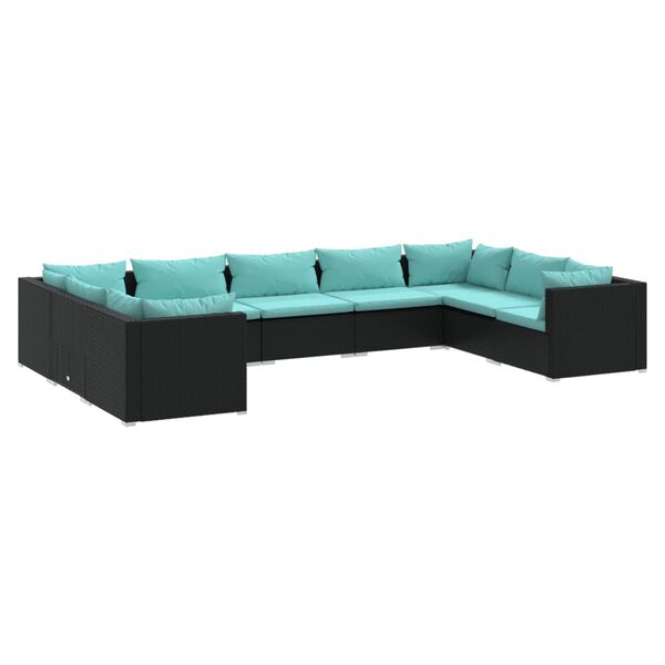 vidaXL 9-delige Loungeset met kussens poly rattan zwart