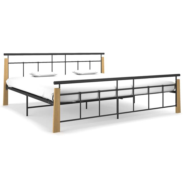 vidaXL Bedframe metaal en massief eikenhout 200x200 cm