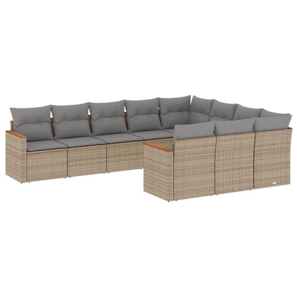 vidaXL 10-delige Loungeset met kussens poly rattan gemengd beige