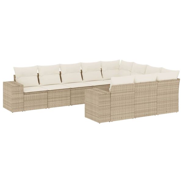 vidaXL 10-delige Loungeset met kussens poly rattan beige