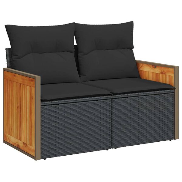 vidaXL 5-delige Loungeset met kussens poly rattan acacia zwart