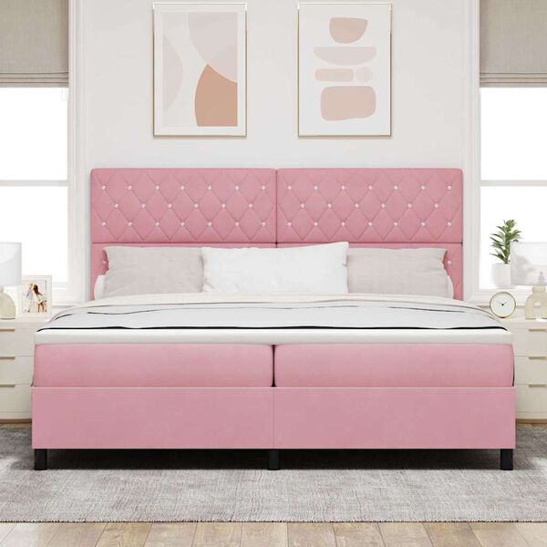 vidaXL Boxspringbed met matras met hoofdeinde Roze 200 x 200 cm Stof