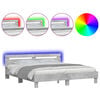 vidaXL Bedframe met hoofdeinde en LED-licht betongrijs 180x200 cm