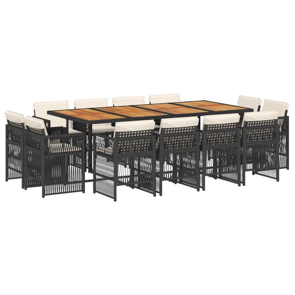 vidaXL 13-delige Tuinset met kussens poly rattan zwart