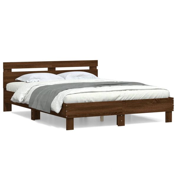vidaXL Bedframe met hoofdeinde bruin eikenkleur 150x200 cm