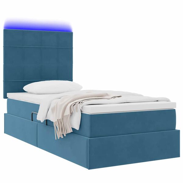 vidaXL Opbergbed met LED met matras Donkerblauw 100 x 200 cm Fluweel