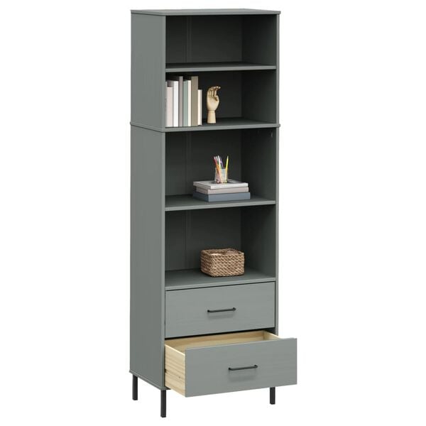 vidaXL Boekenkast met 2 lades OSLO 60x35x180 cm massief hout grijs