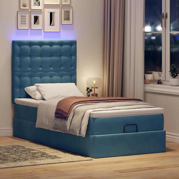 vidaXL Ottoman bed met matrassen en LED's 100x200cm fluweel
