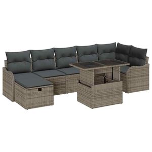 vidaXL Tuin Sofa Set met kussen met opslag 8 pcs Grijs Poly riet