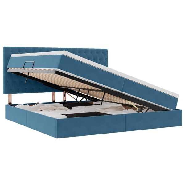 vidaXL Opbergbed met LED met matras Donkerblauw 200 x 200 cm Fluweel