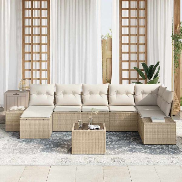 vidaXL Tuin Sofa Set met kussen 8 pcs Beige poly rattan