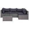 vidaXL 5-delige Loungeset met kussens poly rattan grijs