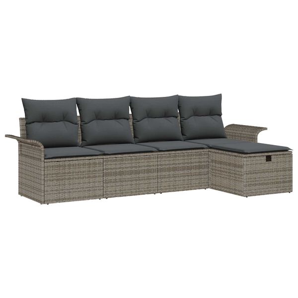 vidaXL Tuin Sofa Set met kussen met opslag 5 pcs Grijs Poly riet