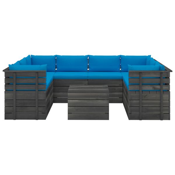 vidaXL 9-delige Loungeset met kussens pallet massief grenenhout