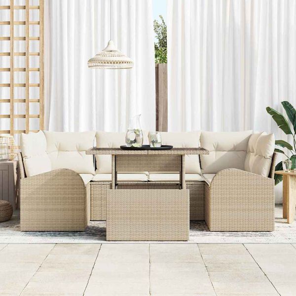 vidaXL Tuin Sofa Set met kussen met opslag 7 pcs Beige Poly Rattan