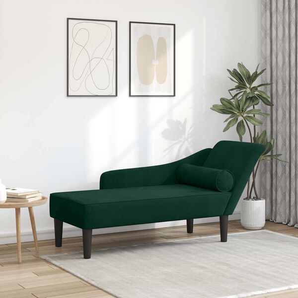 vidaXL Chaise longue met kussens fluweel donkergroen