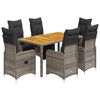 vidaXL 7-delige Bistroset met kussens poly rattan grijs