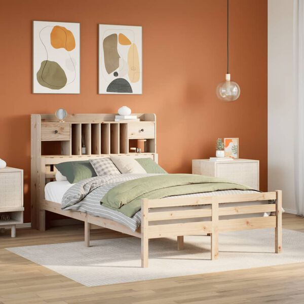 vidaXL Bed met boekenkast zonder matras massief grenenhout 135x190 cm