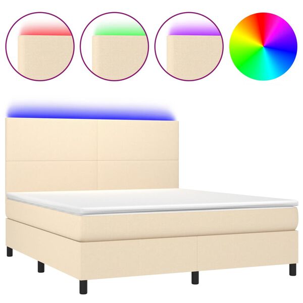 vidaXL Boxspring met matras en LED stof cr&egrave;mekleurig 180x200 cm