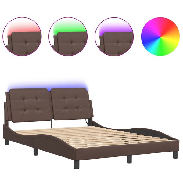 vidaXL Bedframe met LED zonder matras "Zadar" bruin 140x190 cm