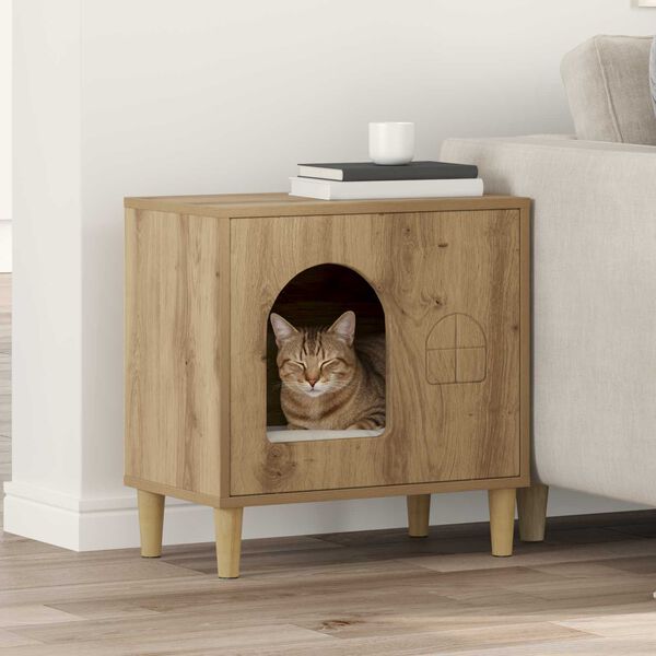 vidaXL Kattenhuis Ambachtelijk eiken 51 x 30 x 52 cm Bewerkt hout