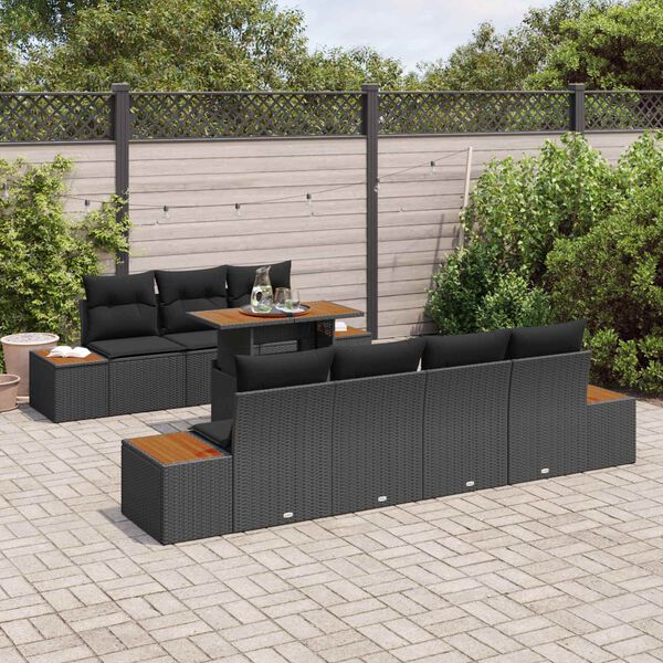 vidaXL Tuin Sofa Set met opslag 8 pcs Zwart Poly riet