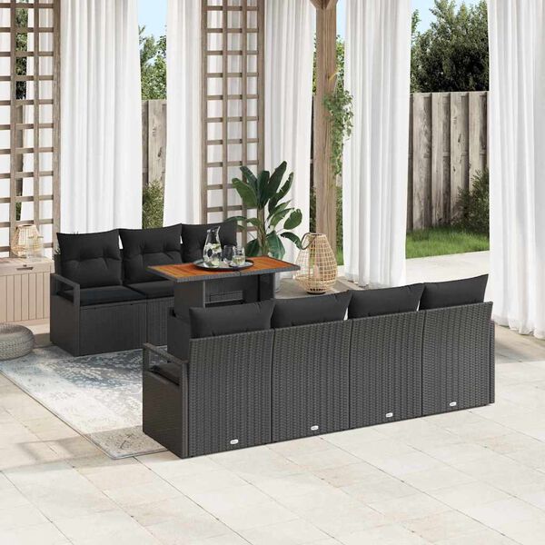 vidaXL Tuin Sofa Set met kussen met kussen 8 pcs Zwart en Bruin