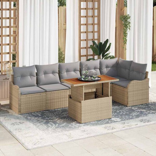 vidaXL Tuin Sofa Set met kussen 7 pcs beige en lichtgrijs