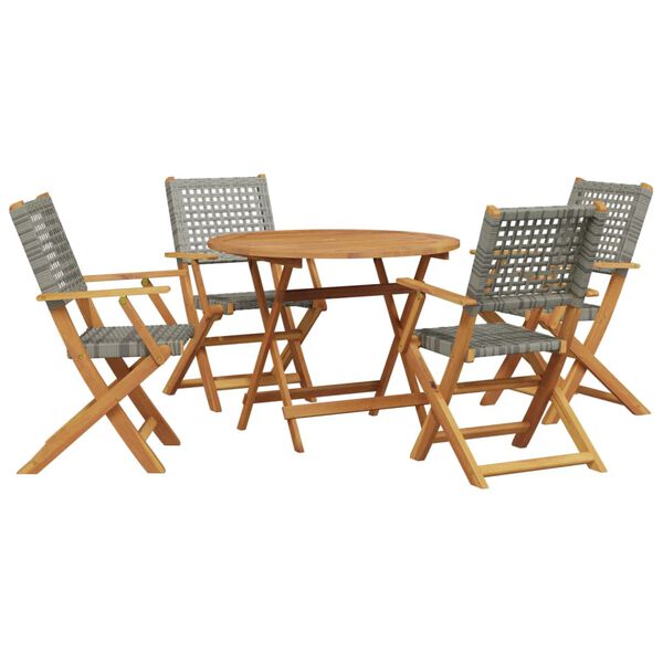 vidaXL 5-delige Tuinset poly rattan en massief hout grijs