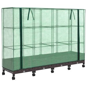 vidaXL Tuinplantenbak met Kasbedekking en Wielen 4 st Bruin PP