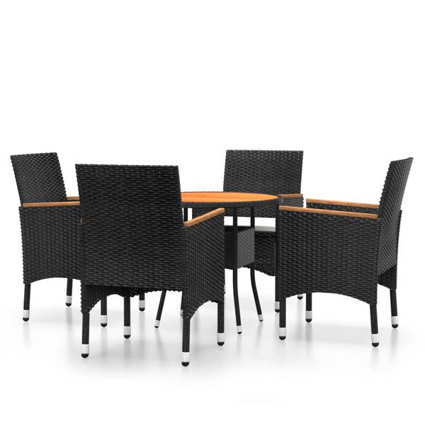 vidaXL 5-delige Bistroset poly rattan en massief hout zwart