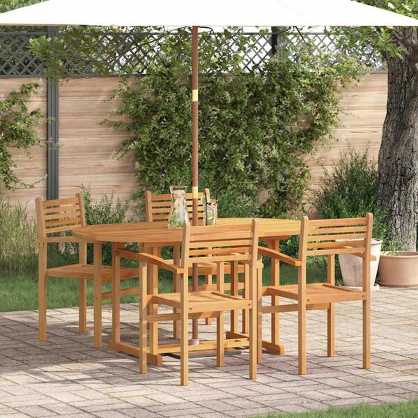 vidaXL Tuin Eetset 5 pcs Natuurlijk Massief teakhout