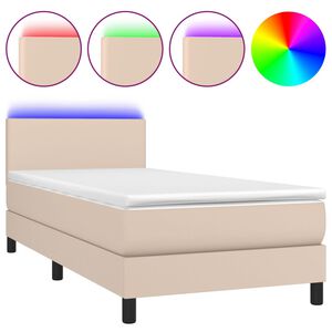 vidaXL Boxspring met matras en LED kunstleer cappuccinokleur 90x190 cm
