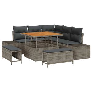 vidaXL Tuin Sofa Set met kussen 8 pcs Grijs Poly riet