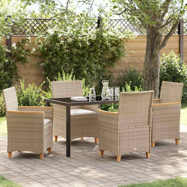 vidaXL Tuin eettafelset 5 pcs Beige poly rattan