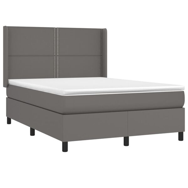 vidaXL Boxspring met matras en LED kunstleer grijs 140x190 cm